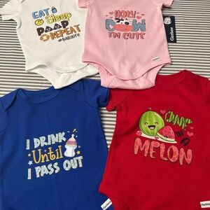 Graphic Baby Bodysuit Set - Blue, Red, Pink, White